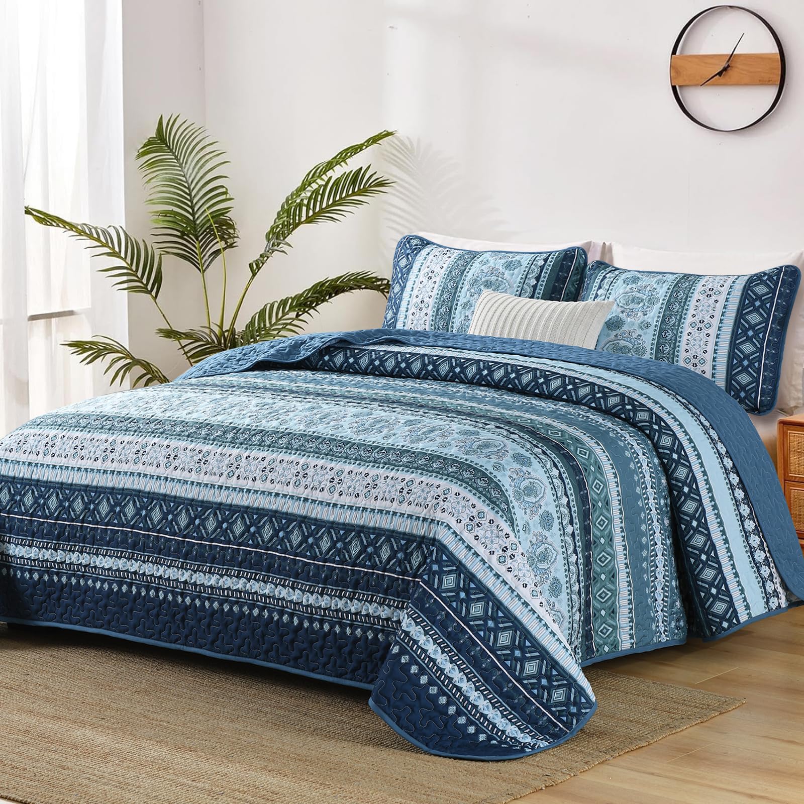 Goodidea Boho Quilt Queen Size, Navy Blue Bohemian Bedspread Queen Size ...