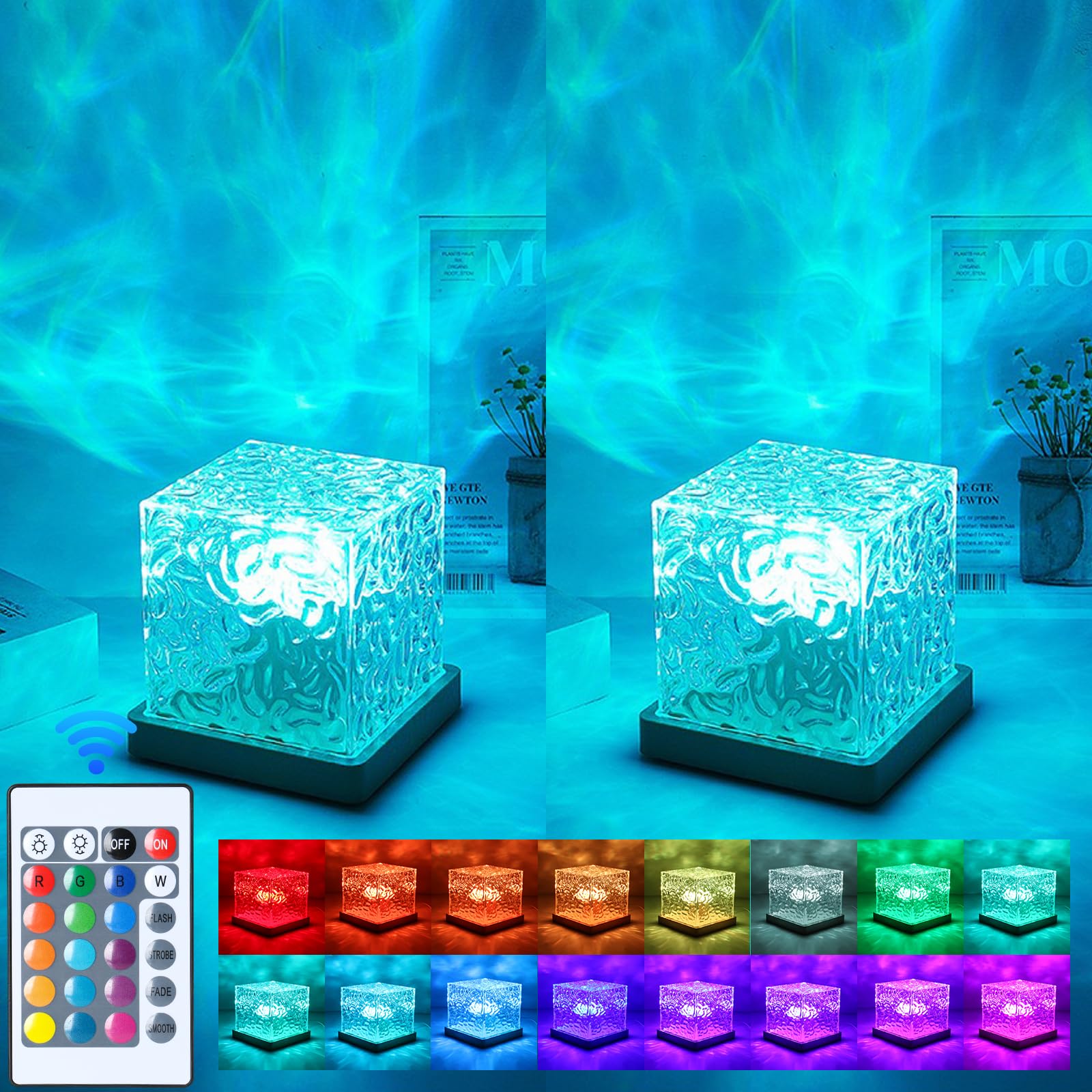 Photo 1 of **MISSING REMOTES & CHARGING CORD** Avkast 2 Packs Cordless Luminorthe Cube Lamp,Aurora Glow Ocean Lamp Northern Lights Cube Ocean Wave Projector with 16 Colors and Dynamic Ripple Effect for Living Room Bedroom Decor
