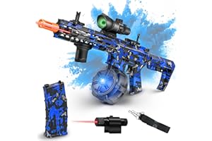 AMPTERN Large Gel Ball Blaster with Drum, Manual & Automatic Dual Mode Splatter Ball Blaster, for Outdoor Activities -Team Game, Deep Blue