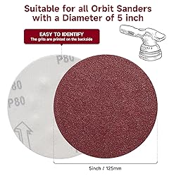 POTUINOM 5 Inch 100 PCS Sanding Disc 150 Grit,Hook