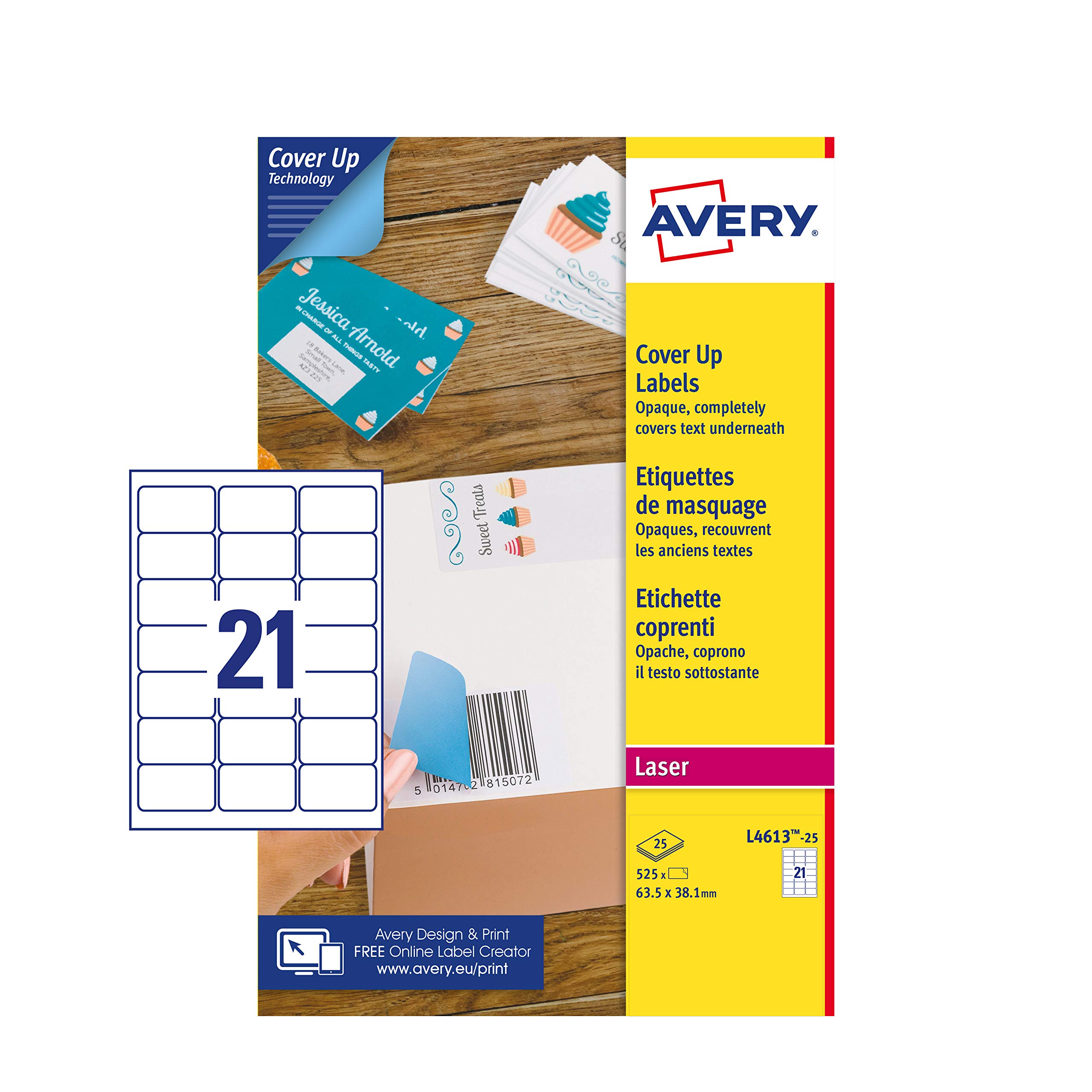 Avery L4613-25 Cover Up Labels, 63.5 x 38.1 mm