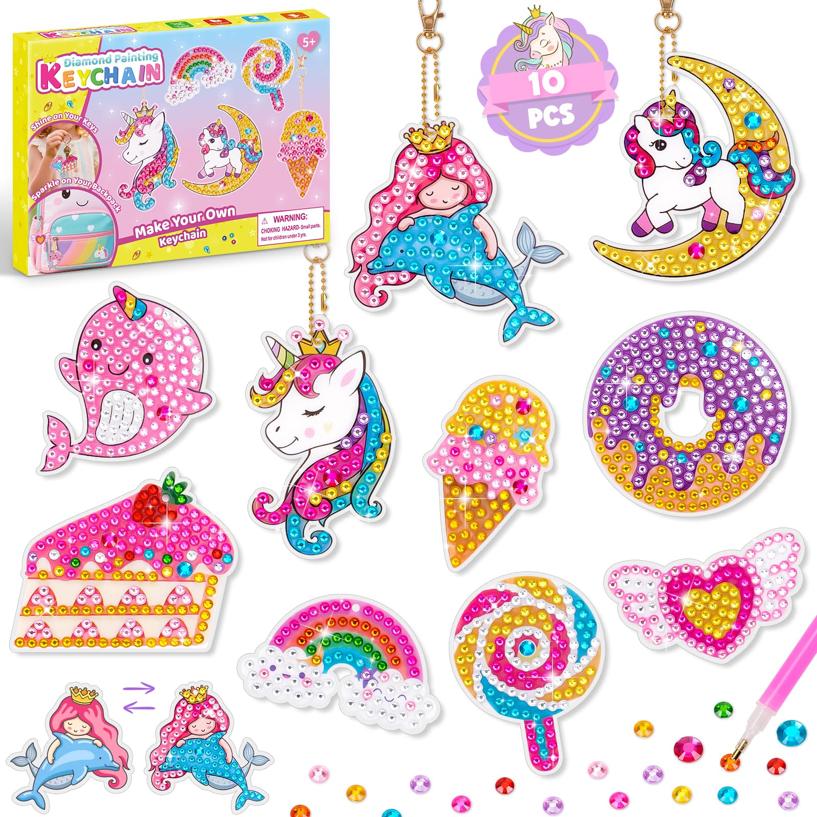 Gifts for 5 6 7 8 9 10 Year Old Girls: Diamond Painting Art Keychain Kits, Unicorn Gifts Craft Kits for Kids Girls Toys age 5 6 7 8, Gem Arts and Crafts for Kids age 5-12, 5 6 7 8 Year Old Girl Gifts