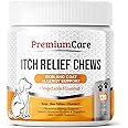 PREMIUM CARE Itch Relief for Dogs - 120 Allergy Chews for Dogs - Anti Itch Seasonal Support for Pets Itchy Skin Relief Skin Health Support with Colostrum, Vitamin C, Omega and Bee Pollen