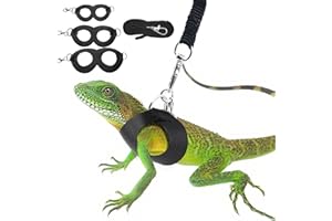 AELOER Bearded Dragon Harness and Leash Set, 3-Size Adjustable Soft Leather Reptile Leash for Training & Walking, Lizard Harness with Traction Rope, Walking Vest for Small Animal Outdoor, Black