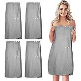 Tigeen 4 Pcs Spa Wrap Towel Wrap for Women Spa Robe with Adjustable Closure Elastic Top Lightweight Wraps for Bath Shower(M,Gray)