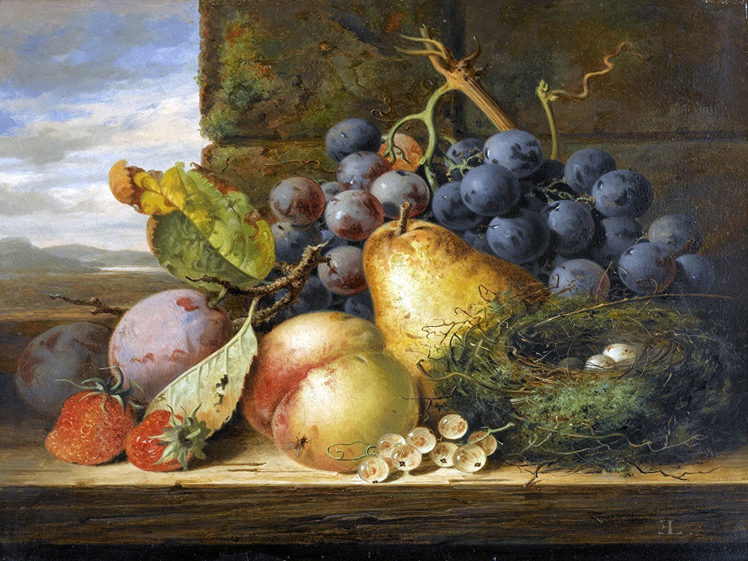 BIRD'S NEST PEAR GRAPES by E. Ladell Tile Mural Kitchen Backsplash Ceramic 10x8