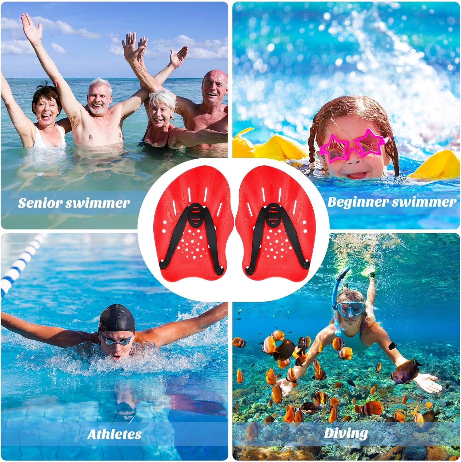 Skylety 3 Pairs Swim Paddles Hand, Swim Training Paddles Adjustable Diving Training Hand Fin Flippers Flat Paddles Swimming Training Aid for Men Women Children : Sports & Outdoors