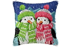 Ylkgogo Latch Hook Kits DIY Throw Pillow Cover with Printed Penguins Canvas Needle Craft for Kids and Adults Home Decoration 17" X 17"