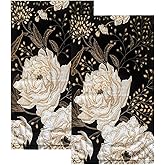 YOCIBIUT Vintage Peony Hand Towels for Bathroom Set of 2,Absorbent Beige Floral Leave Rustic Black Kitchen Towels 14"x28",Decorative Bathroom Towels for Bath,Face,Guest,Hair,Shower