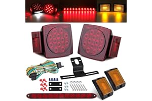 JAMARCO 12V LED Trailer Lights Wiring Kit, Square Led Combination Stop Turn Tail w/Amber Trailer Marker Lights Reflex, 16" 3rd Brake Tail Light Bar for Utility Boat Trailer Camper Snowmobile Lights Kit