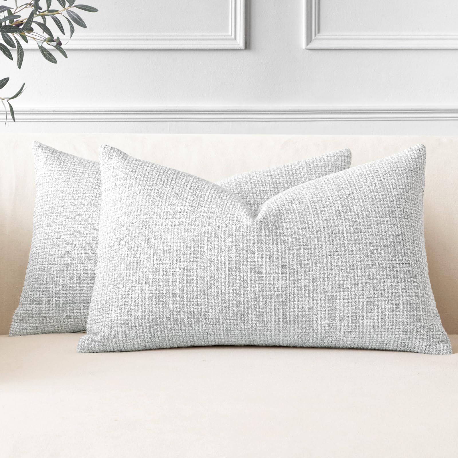 JOTOM Set of 2 Cushion Covers 30x50 cm Linen Light Grey Decorative Throw Pillow Covers 12x20 Inch Lumbar Cushion Case Home Decor Pillowcases for Couch Sofa Living Room Bed (Light Grey)