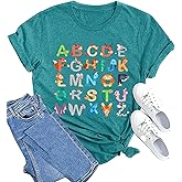 Teacher Shirt Women Teaching Tshirt Funny ABC Animals Alphabet Graphic Tee Top Cute Kindergarten Teachers Gift T-Shirt