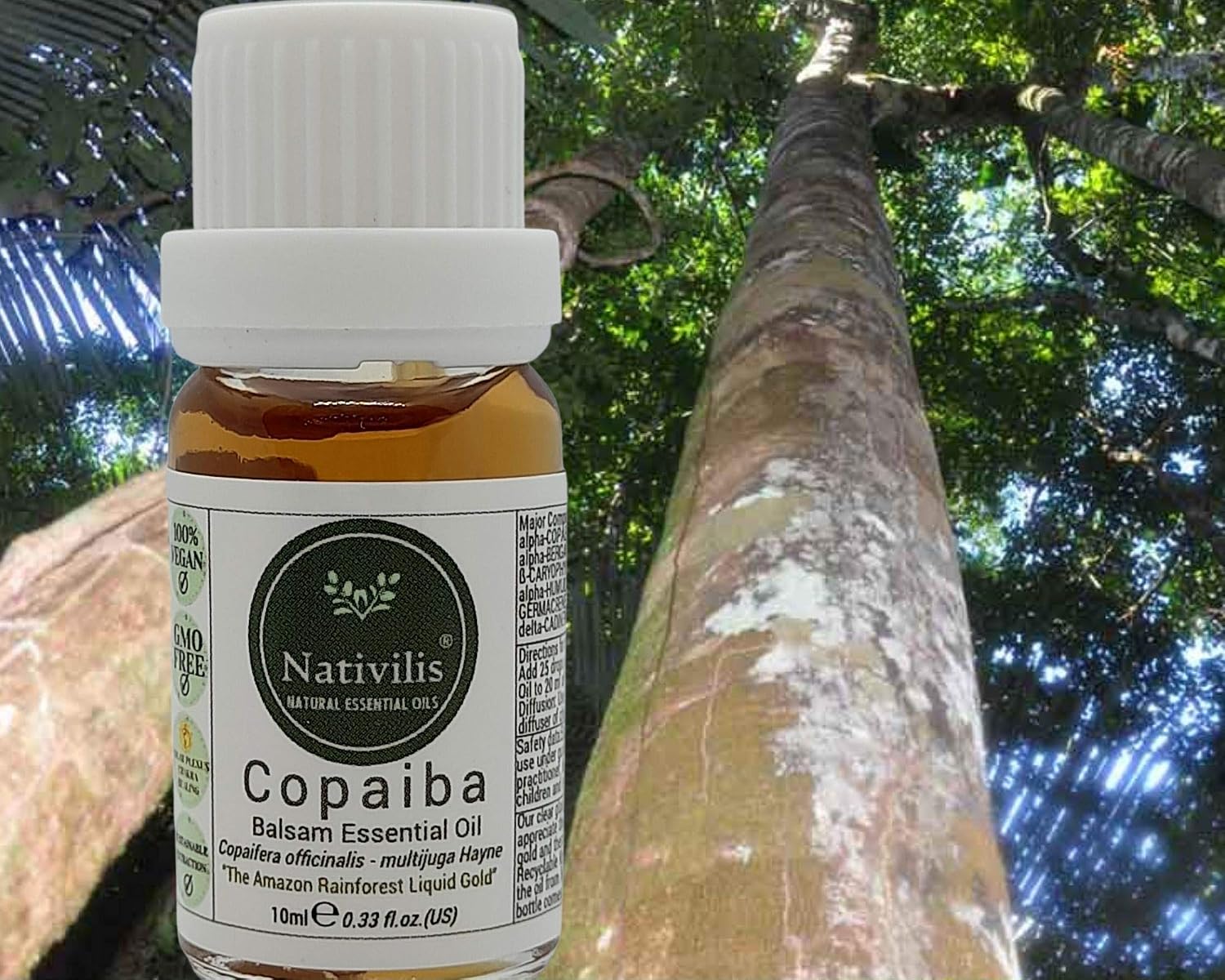 Nativilis Copaiba Balsam Essential Oil (10ml) - 100% Natural (Copaifera Officinalis) GC/MS Tested, Gold, 10 ml (Pack of 1)