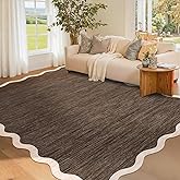 GarveeHome Scalloped Washable Area Rugs 5x7 Rug for Living Room Modern Non Slip Throw Rugs Brown Rug Soft Bedroom Rugs Non Shedding Low Pile Stain Resistant Carpet for Dining Room Nursery 5'x7' Brown