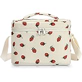 TESAFNG Insulated Lunch Bag for Women, Cute Corduroy Reusable Lunch Box for Adult, Leakproof Cooler Bag for Work Office Travel Picnic, Lunch Tote Bag with Adjustable Shoulder Strap (Strawberry)