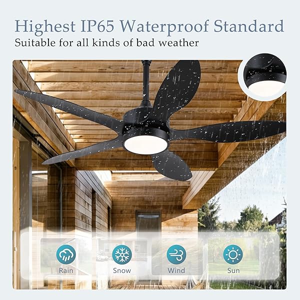 LSPMKE 46 INCH WATERPROOF OUTDOOR CEILING FAN WITH LIGHTS AND REMOTE, IP65 HANGING GAZEBO FAN WITH 3CCT, 6 SPEED DC MOTOR, BLACK WET RATED PLUG IN CEILING FAN WITH CORD FOR PATIOS, PORCH, PERGOLA