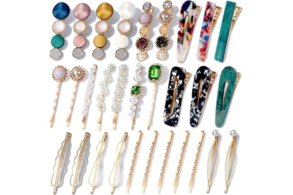 30 Pcs Acrylic Resin Barrettes, Cridoz Barrettes and Pearl Hair Clips for Women, Banges Hair Accessories