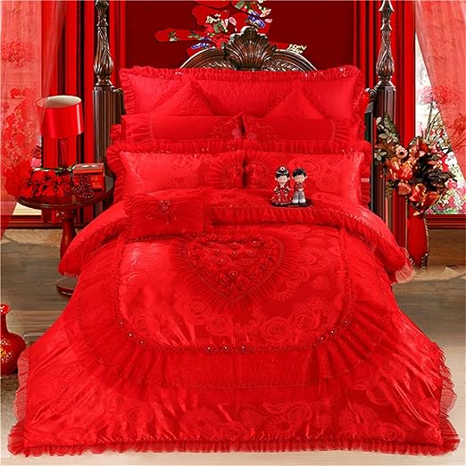 Amazon Com Ktlrr Luxury Jacquard Lace Ruffle Bedding Set