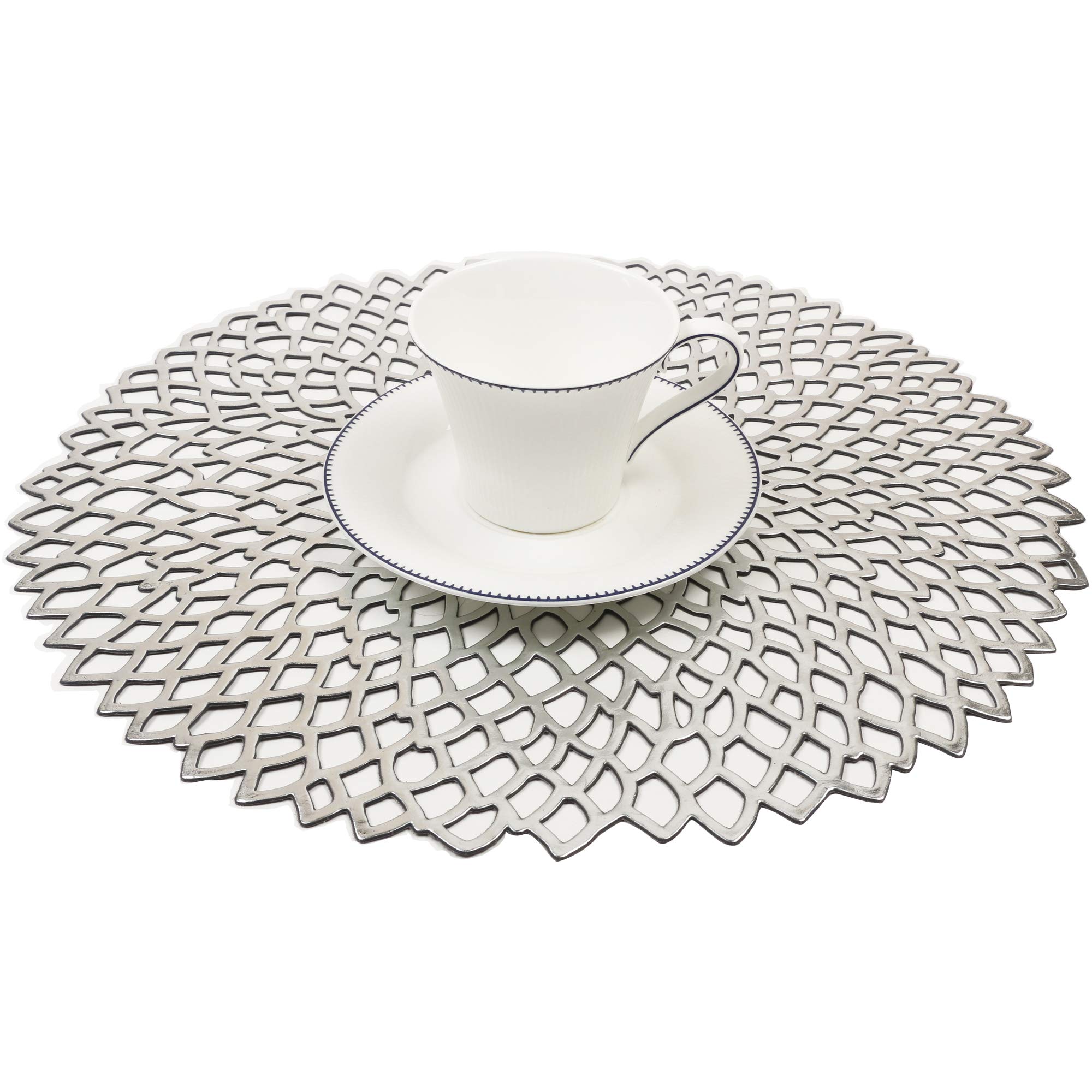 Famibay Christmas Placemats Set of 6 Silver Round Place Mats Washable Heat Resistant Vinyl Mats for Dining Kitchen Restaurant Table