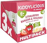 Kiddylicious Strawberry Banana Yoghurt Fruit Pouches 12 Pack 6+ Months
