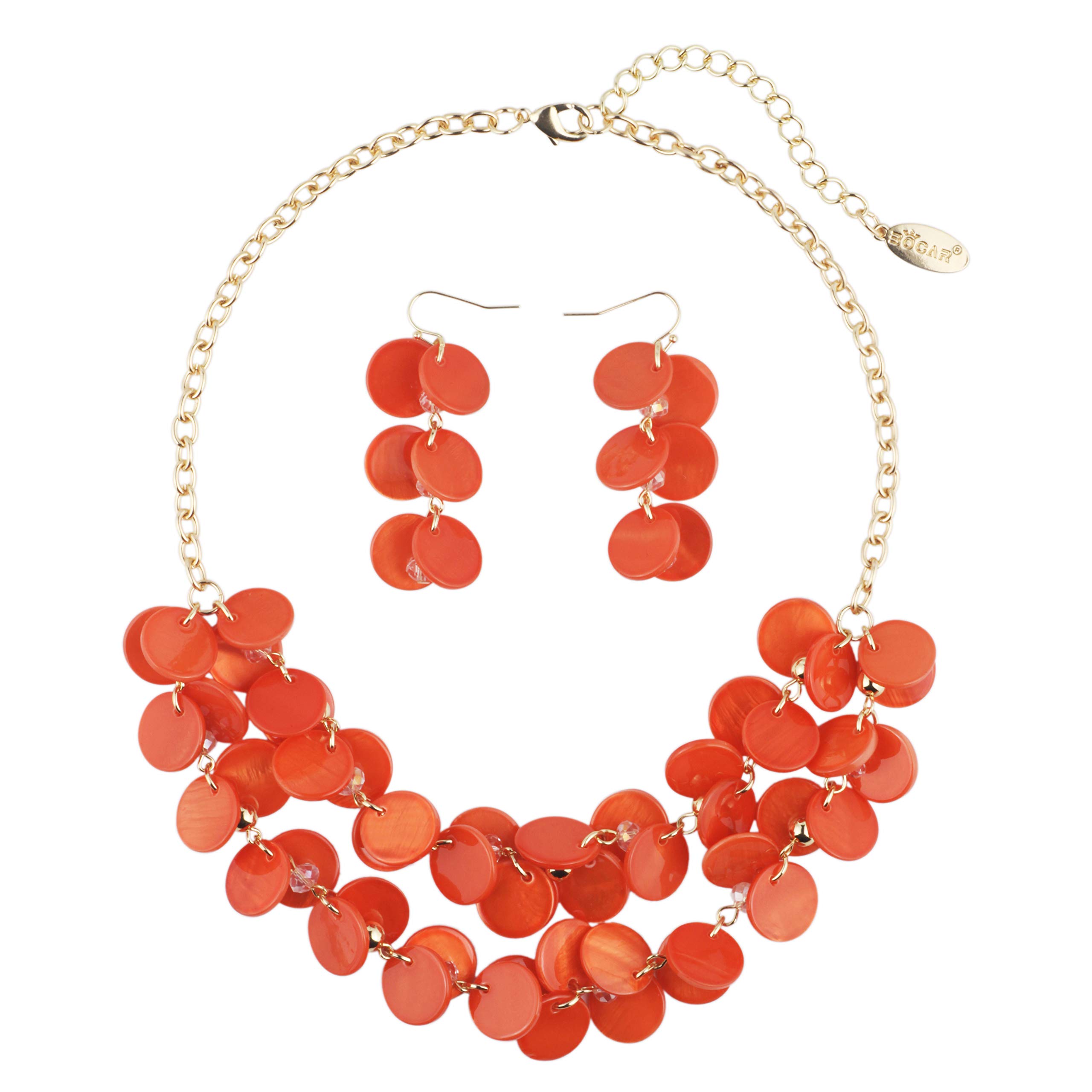 BOCAR 2 Layer Statement Choker Shell Necklace and Earring Set for Women Gift(NK-10248-Red Orange)