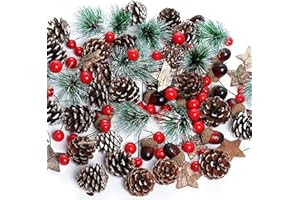Christmas Craft Supplies 108Pcs Artificial Acorn Pine Branch Berries Pine Cones for Craft Wreath Making Supplies for Garland 
