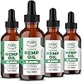 Pure Wellness Hemp Seed Oil Drops, Omega 3 6 9 Fatty Acids, Organic, Non-GMO, Vegan (Natural Hemp, 4-Pack)