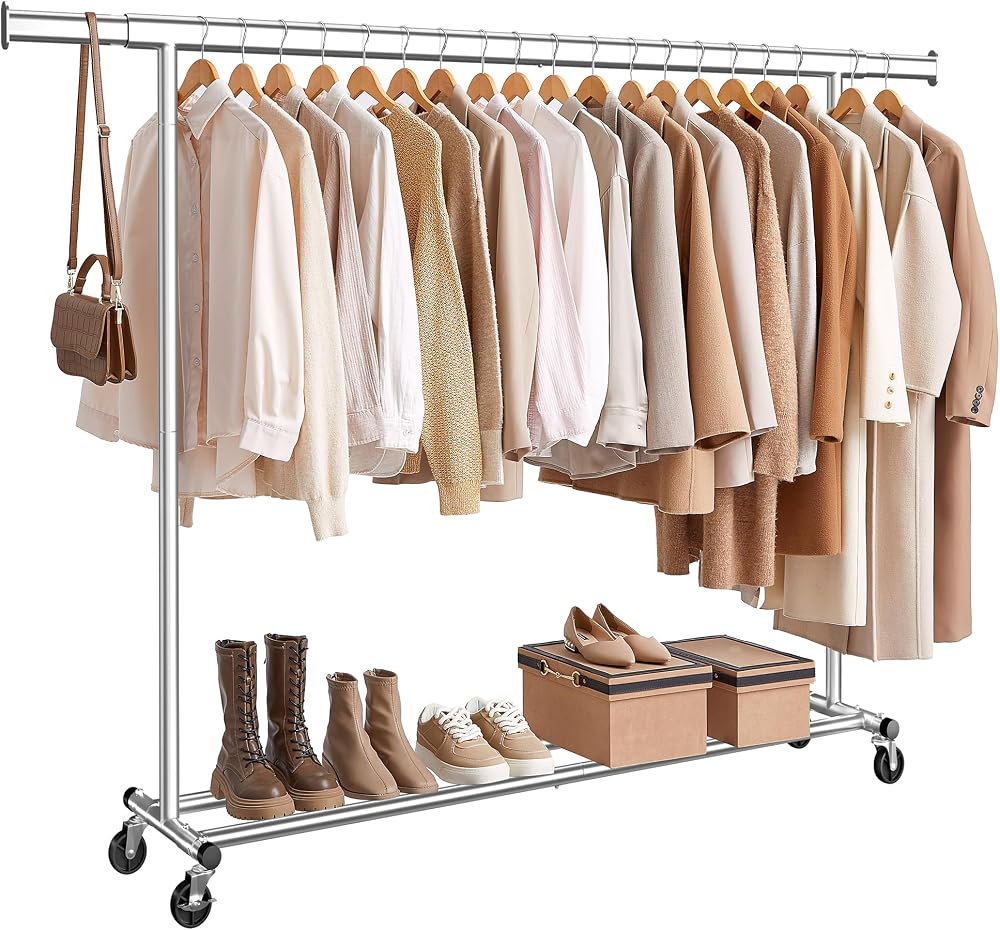 SONGMICS Clothes Rack on Wheels Heavy Duty 150 kg Extendable Rail 160-200 cm