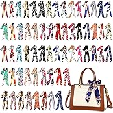 64 Pcs Bulk Women Handbag Head Scarf, Fashion Scarves Hair Purse Scarf Handle Ribbon Satin Head Neckerchief Silk Headband Charm for Multifunctional Neck Decorative Fashion Gifts Accessories