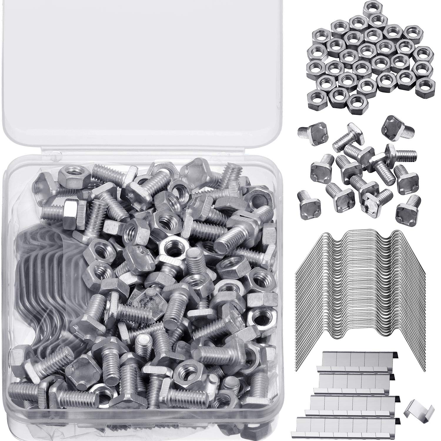 200 pcs Greenhouse Repair Kit Includes Glazing Clips W Wire, Z Overlap Clips, Aluminum Greenhouse Nuts and Aluminum Bolts(200 Pieces)