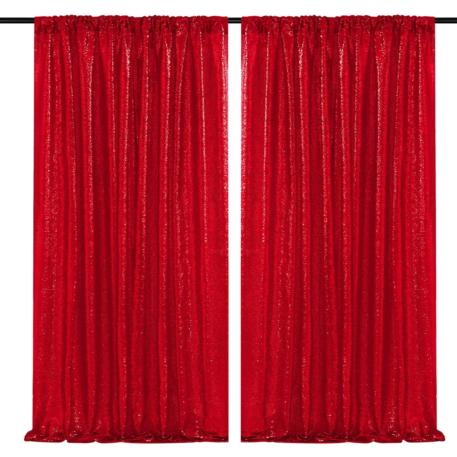 Photo 1 of JYFLZQ Red Sequin Backdrop Curtain 4x10ft(WxH) 2 Panels Glitter Sequence Backdrop for Parties Photo Booth Photography Background Drapes for Wedding Birthday Christmas