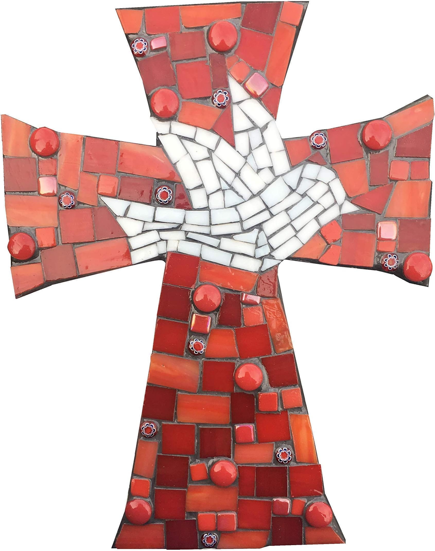 Handcrafted Mosaic Dove Wall Cross, Assorted Red Stained Glass