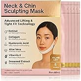 Pure Kind V Line Lifting Neck & Chin Mask – Jawline Shaper & Double Chin Reducer – Face Lift & Skin Tightening – Retinol, Collagen, Hyaluronic Acid & Aloe Vera – Anti-Aging Neck Firming Mask – 5 Pack