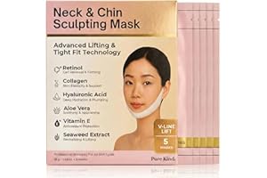 Pure Kind V Line Lifting Neck & Chin Mask – Jawline Shaper & Double Chin Reducer – Face Lift & Skin Tightening – Retinol, Collagen, Hyaluronic Acid & Aloe Vera – Anti-Aging Neck Firming Mask – 5 Pack