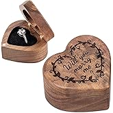 Wislist Engagement Proposal Ring Box Secret Slim Hidden Wooden Heart Shaped Engraved Case Ring Bearer Box Holder (Will you marry me)