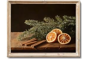 RETRART Vintage Orange & Cinnamon Wall Art Kitchen Orange Wall Decor, Evergreen Branches Print Rustic Kitchen Decor, Farmhouse Holiday Dec or for Christmas, Fall Home Unframed 8x10