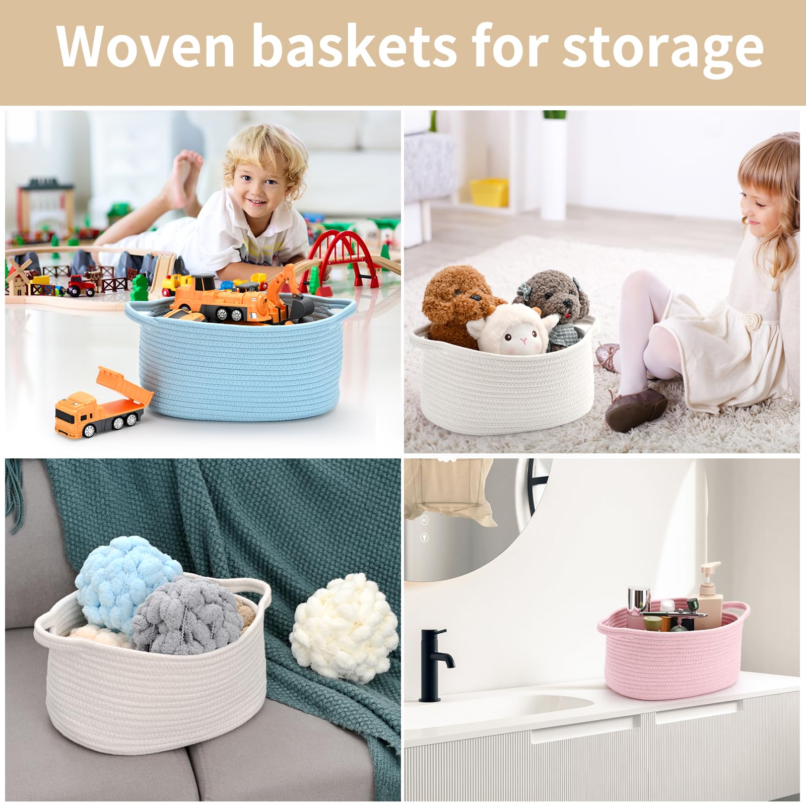 Cute Woven Storage Basket with Handle, Baskets for Gifts Empty, Gift Baskets for Birthday Baby Shower Raffle Burr Fundraiser, Decorative Organizer Box for Baby Toy Pet, 13