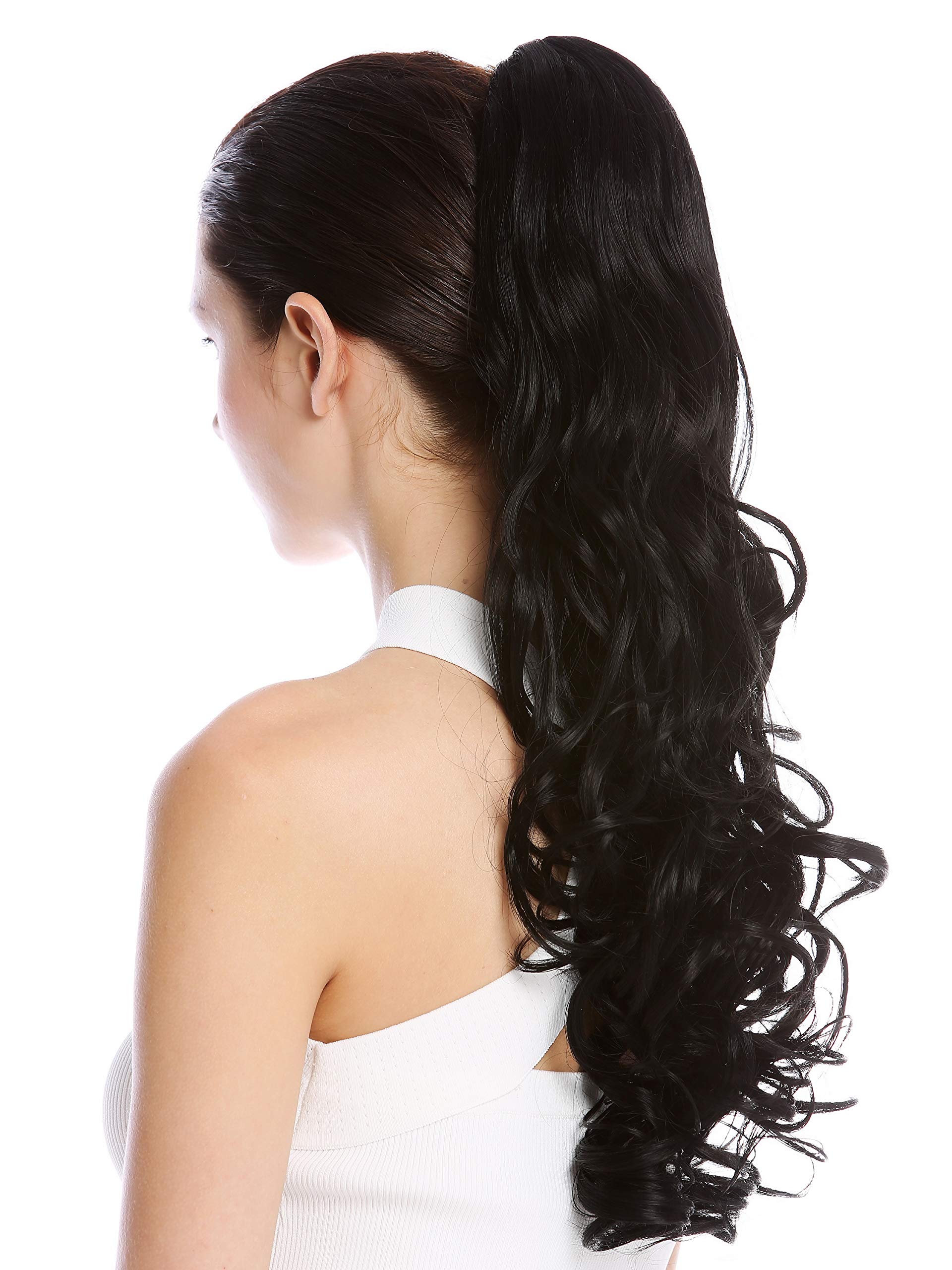 WIG ME UP - DM44-V-1 Ponytail Hairpiece Extensions long voluminous curled wild straggly wet look black 21inch