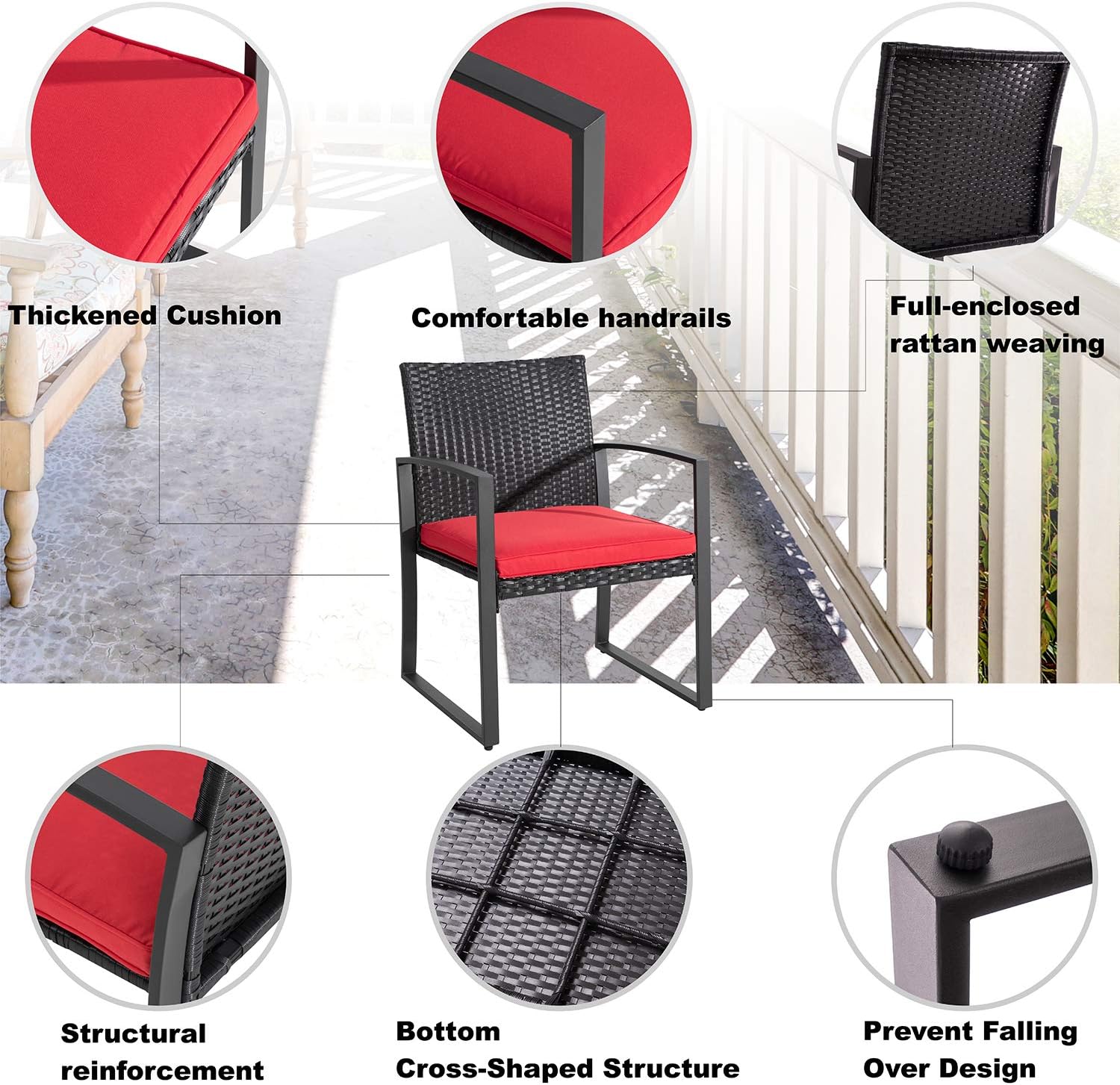 Shintenchi 3 Pieces Outdoor Patio Furniture Set, Portable Rattan Chair Wicker Furniture for Backyard Porch Lawn Garden Balcony with Cushions,Conversation Sets with Coffee Table: Garden & Outdoor