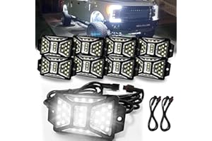 AUTO BUERO 8 Pods Pure White Rock Lights with 2 Pack Connectors Extension Wires,Waterproof Rock Lights Compatible with Trucks Jeep UTV SUV ATV Boat Golf Cart, Mess Free Two-Path Wiring Underglow Kits