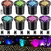 SUNVIE RGBW Well Lights Landscape LED In Ground Color Changing Low Voltage Well Lights 12-24V Waterproof Outdoor Landscape Lighting Grated Top In Ground Light for Pathway Garden Yard ETL, 8 Pack