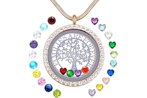 GOKING Familes Are Forever Family Tree of Life Floating Locket Necklace with 24 Birthstones