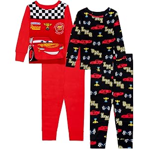 Disney Boys' 4-Piece Snug-fit Cotton Matching Pajama Set, CARS COSTUME, 3T | Long-Sleeve Pajamas, 100% Cotton, Comfortable Ni