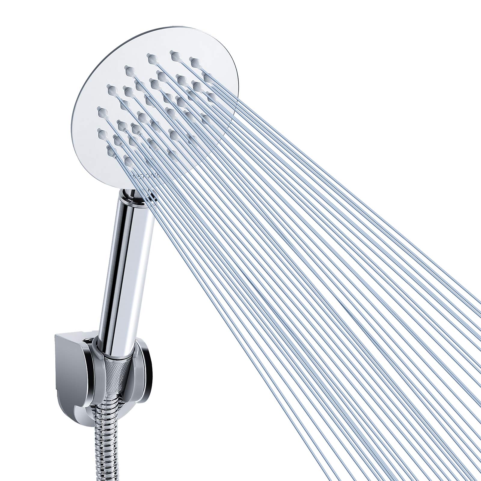 All Metal Handheld Shower Head - Voolan High Pressure Shower Heads, Simple Chrome Hand Shower Head with Teflon Tape, High Flow Even with Low Water Pressure (Round)