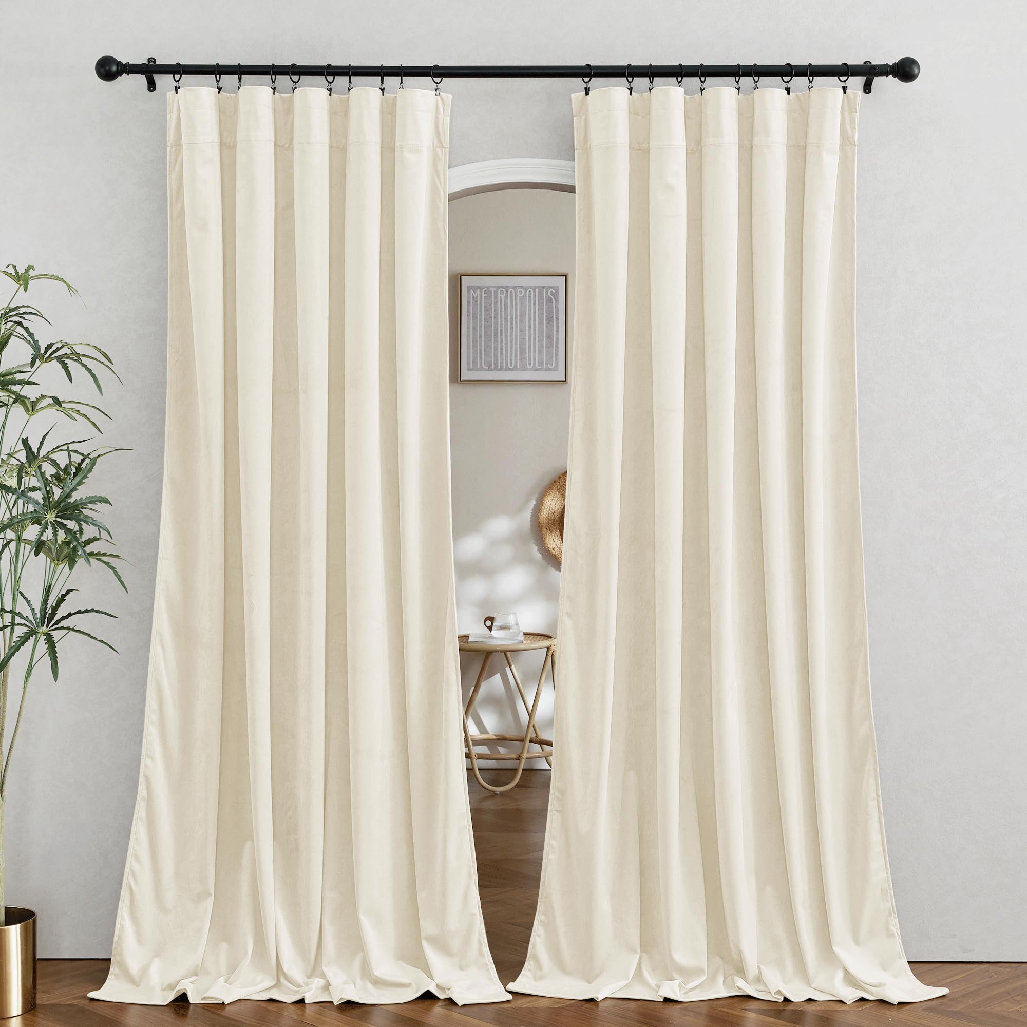 RYB HOME Velvet Room Divider Curtains 84 inches, Noise Reduce Barrier for Nursery, Large Window Curtains for Sliding Glass Door/Storage/Space Room, Ivory, W 62 x L 84, 2 Panels Set Image