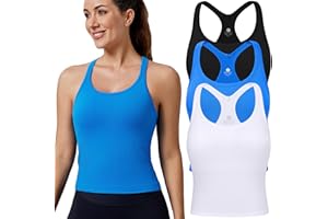 Evercute Women's 1/2/3 Pack Ribbed Workout Tank Tops with Built in Bra Racerback Seamless Crop Tank Tops Camisole Sport Tanks