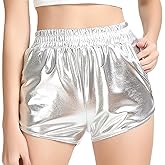 Perfashion Women's Metallic Shiny Shorts Sparkly Hot Yoga Outfit