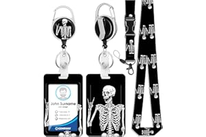 Toykee ID Badge Holder with Lanyard and Retractable Badge Reel Clip, Funny Horror Skeleton Card Name Tag Lanyard Vertical ID Protector Bage Clips for Nurse Nursing Doctor Teacher Student