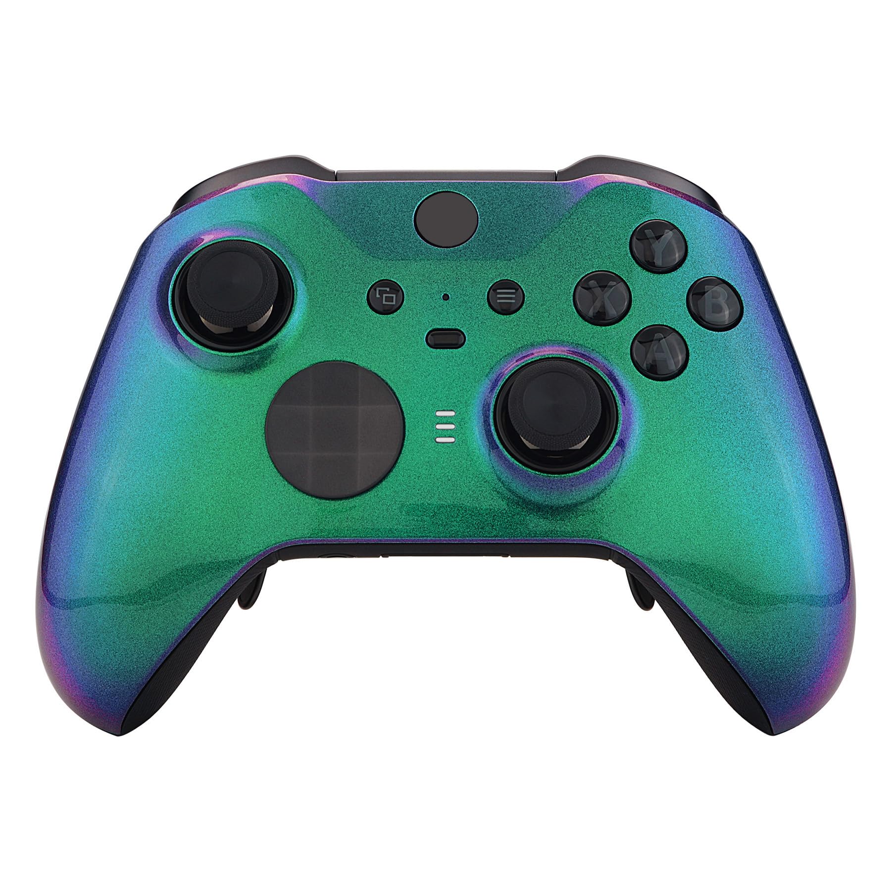 eXtremeRate Chameleon Green Purple Faceplate Cover, Glossy Front Housing Shell Case DIY Replacement Kit for Xbox One Elite Series 2 Game Controller Model 1797 - Accent Rings Included
