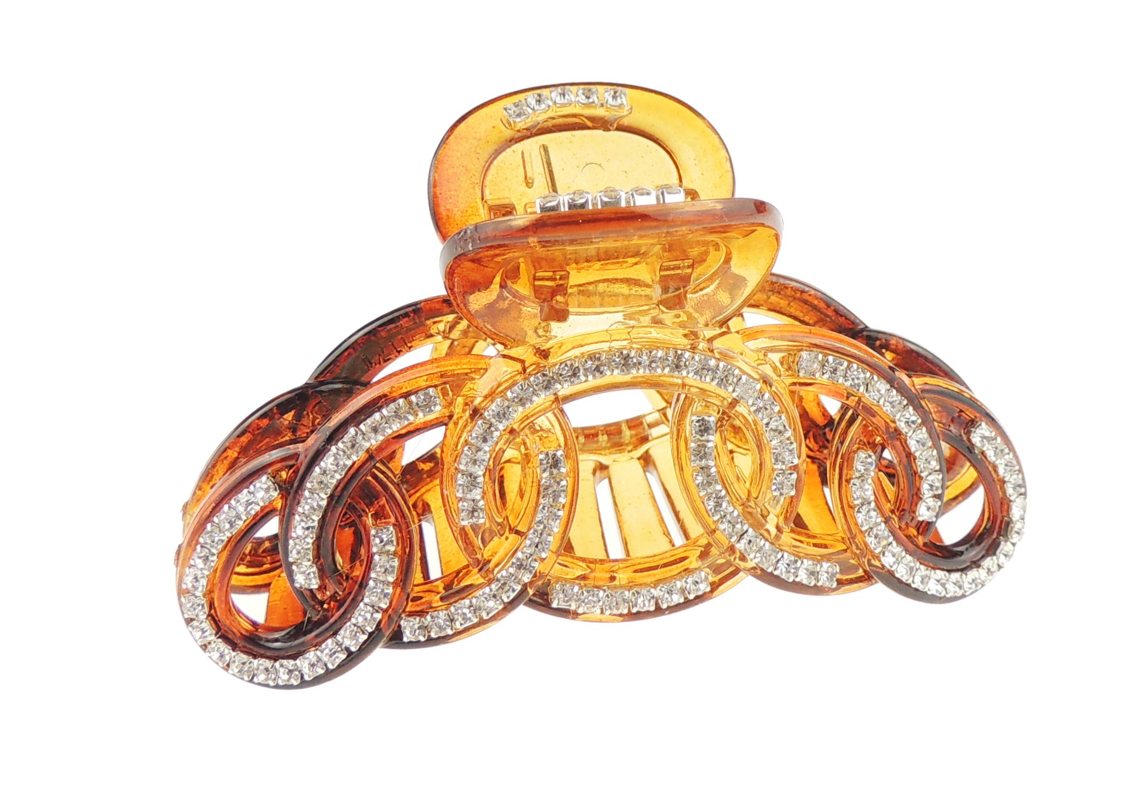 Extra Sparkly Women Girls Crystal Diamante Rhinestone Gems Bridal Wedding Evening Party Styling Fine Thin Hair Accessories Butterfly Claw Jaw Clip Octopus Clamp Grip 8cm Chain Links (Brown)